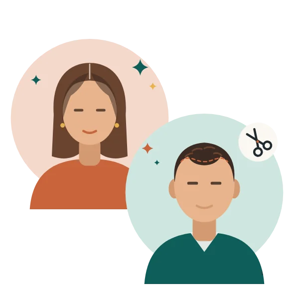 Illustration of a woman and a man with freshly styled hair